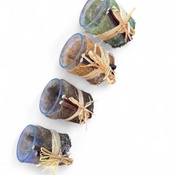 Rustic Glass Candle Holders Set - Brown, Green, Blue - Picture 4 of 6